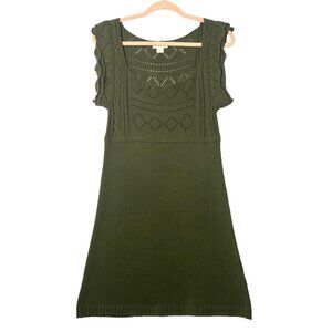 Sfera Sweater Dress Women Sz Small Green Sleeveless Ruffle Diamond Dot Design